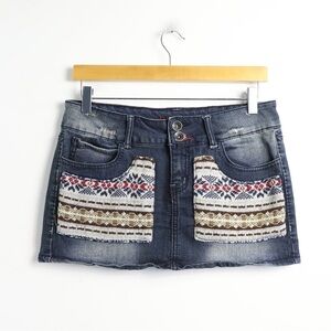 Dollhouse denim Y2K low rise mini skirt short patchwork boho Southwestern 7